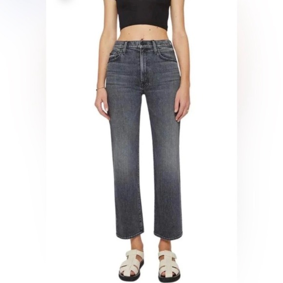 MOTHER Denim - Mother The Rambler Zip Flood Jeans Outta Sight Faded Black Straight Leg Size 23